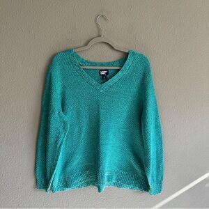 Lands' End Women's Teal Cotton V-Neck Sweater XL